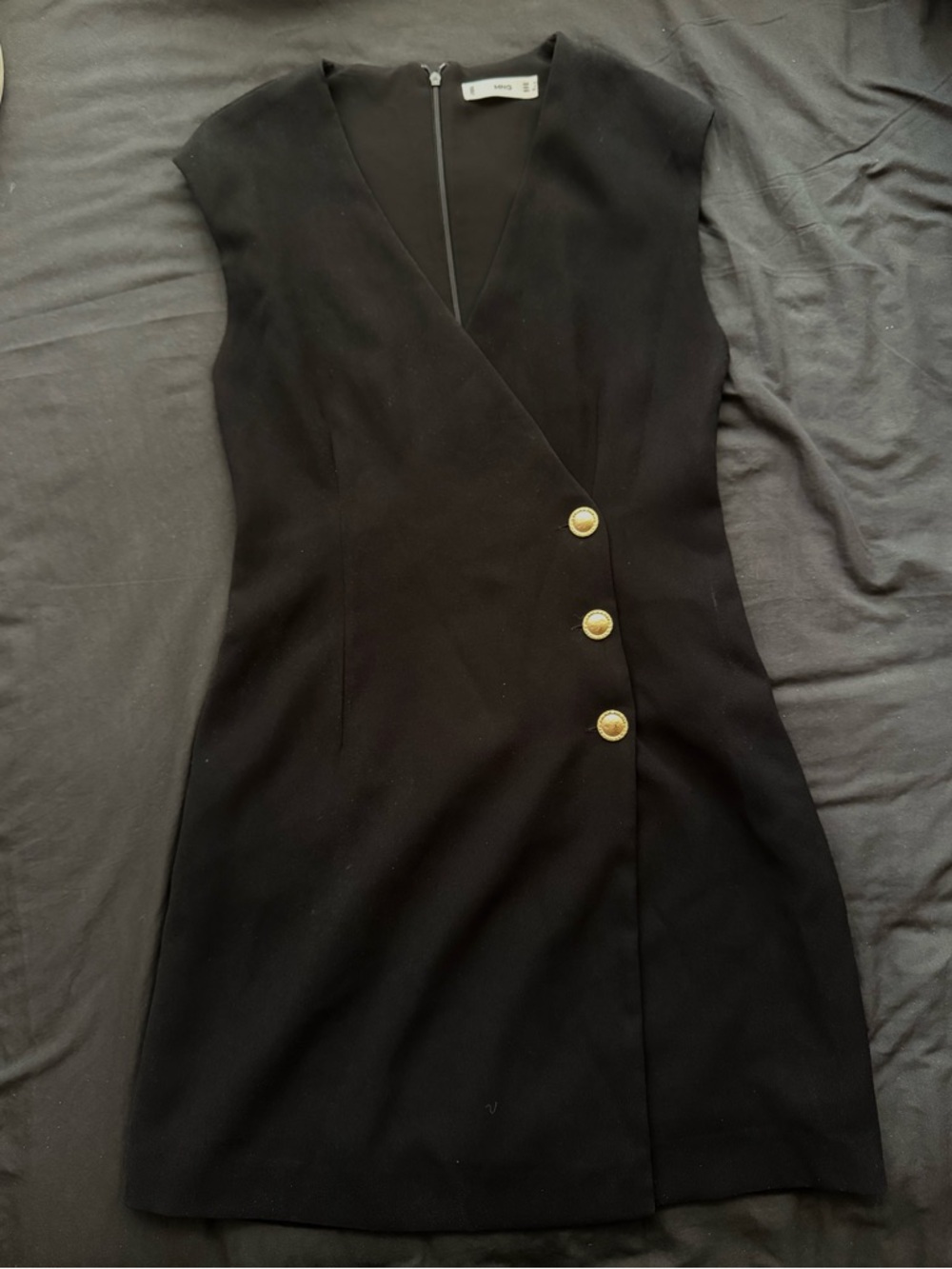 Classic Black Sheath Dress with Gold Buttons
